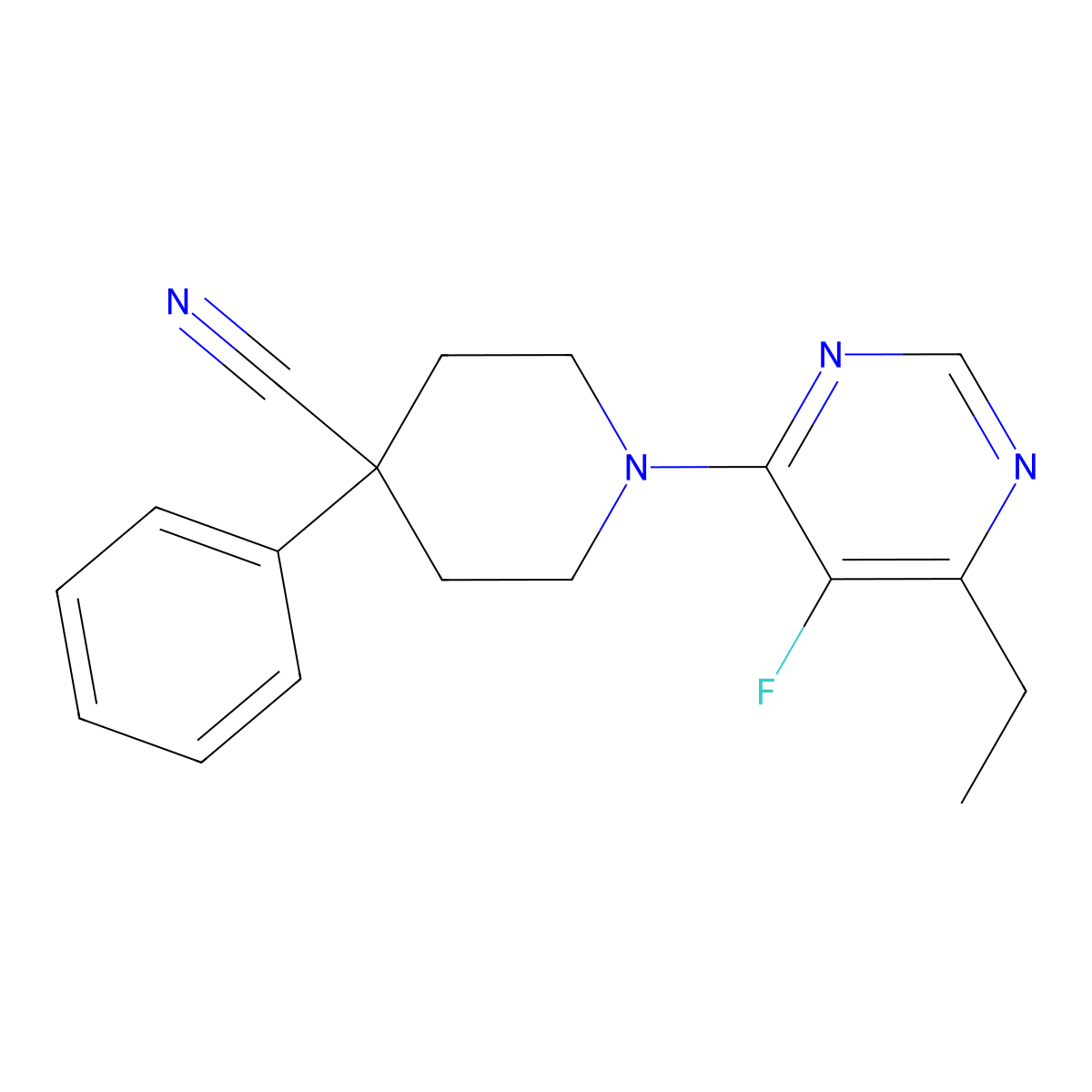 1-(6-Ethyl-5-fluoropyrimidin-4-yl)-4-phenylpiperidine-4-carbonitrile molecular structure, CAS 2742039-53-6