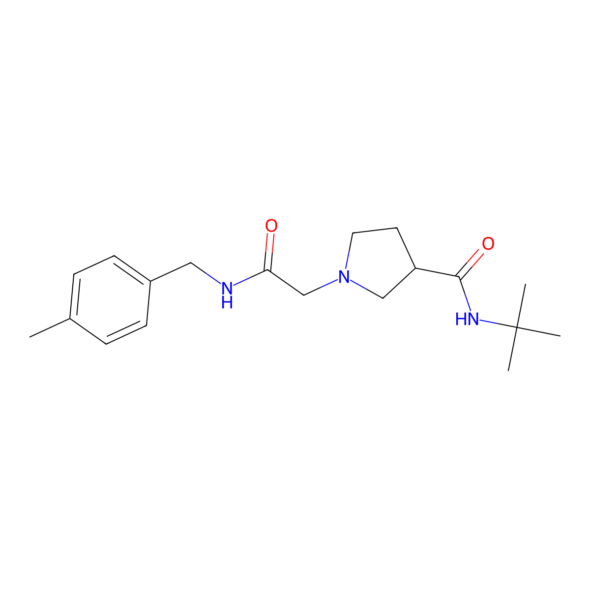 N-tert-butyl-1-({[(4-methylphenyl)methyl]carbamoyl}methyl)pyrrolidine-3-carboxamide molecular structure, CAS 2742039-54-7