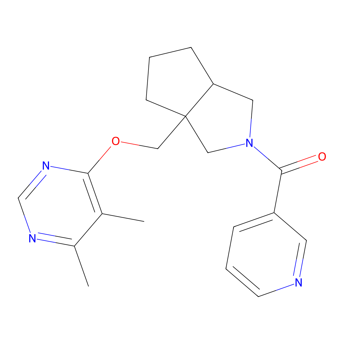 4,5-Dimethyl-6-{[2-(pyridine-3-carbonyl)-octahydrocyclopenta[c]pyrrol-3a-yl]methoxy}pyrimidine molecular structure, CAS 2742039-57-0