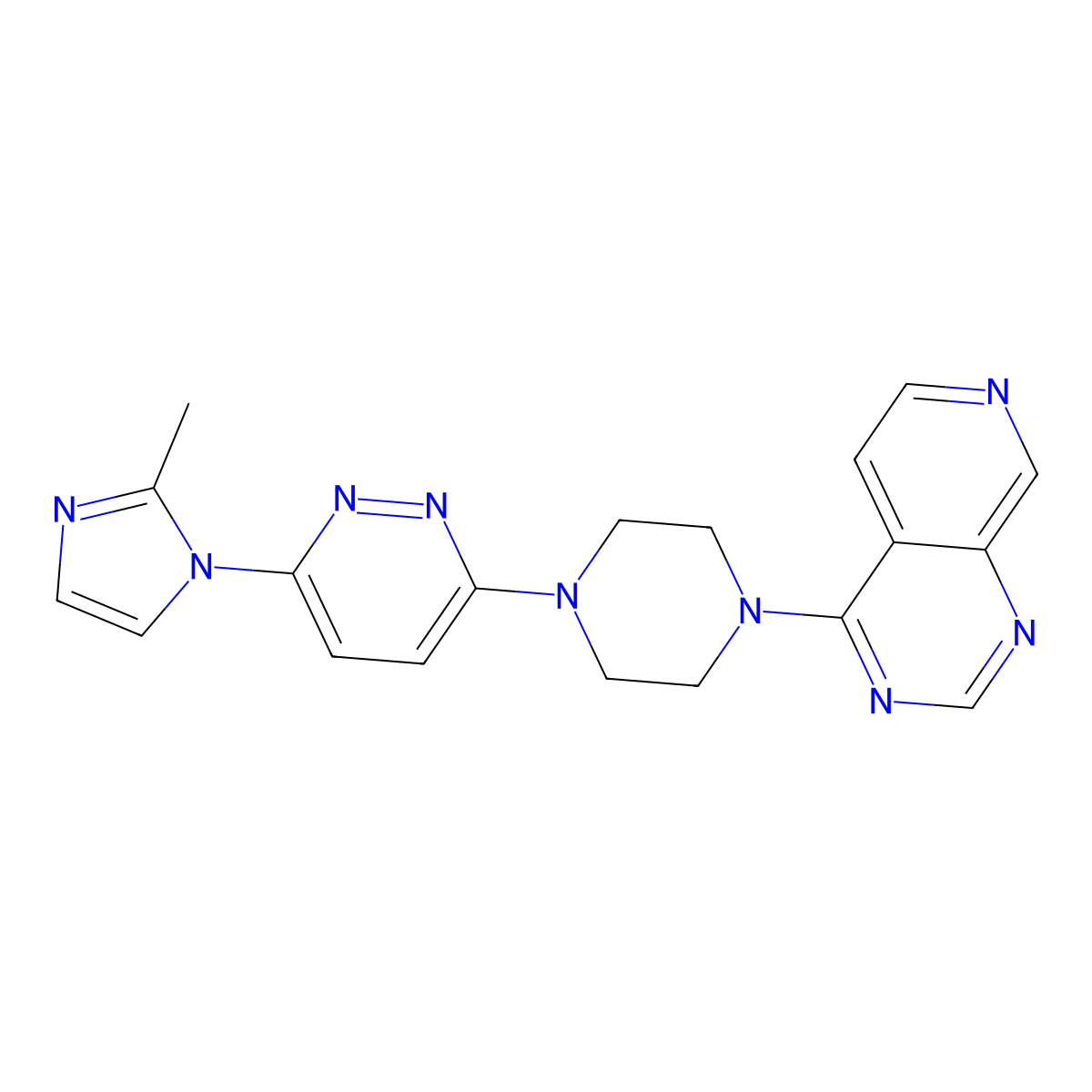 3-(2-methyl-1H-imidazol-1-yl)-6-(4-{pyrido[3,4-d]pyrimidin-4-yl}piperazin-1-yl)pyridazine molecular structure, CAS 2742039-59-2