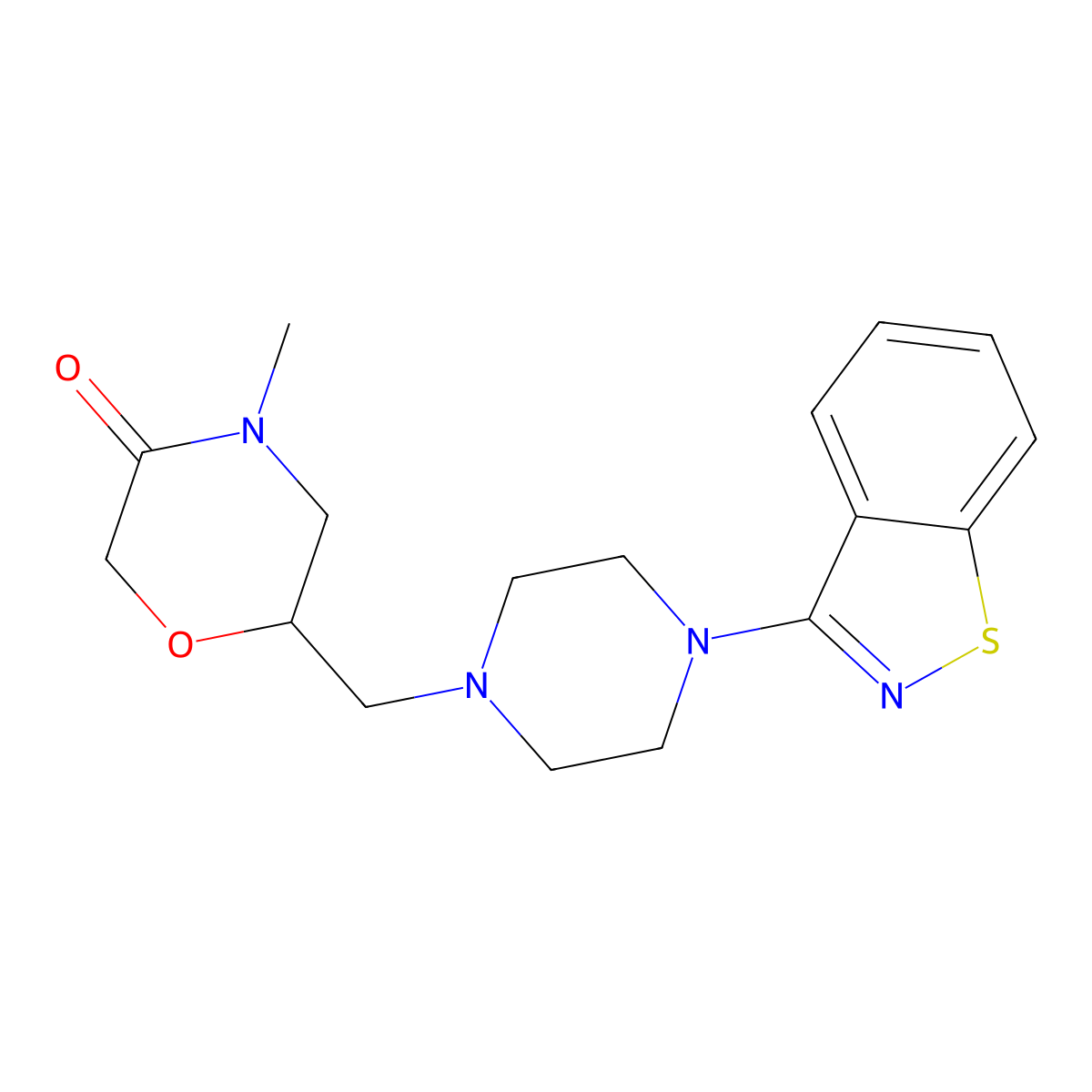6-{[4-(1,2-Benzothiazol-3-yl)piperazin-1-yl]methyl}-4-methylmorpholin-3-one molecular structure, CAS 2742039-60-5