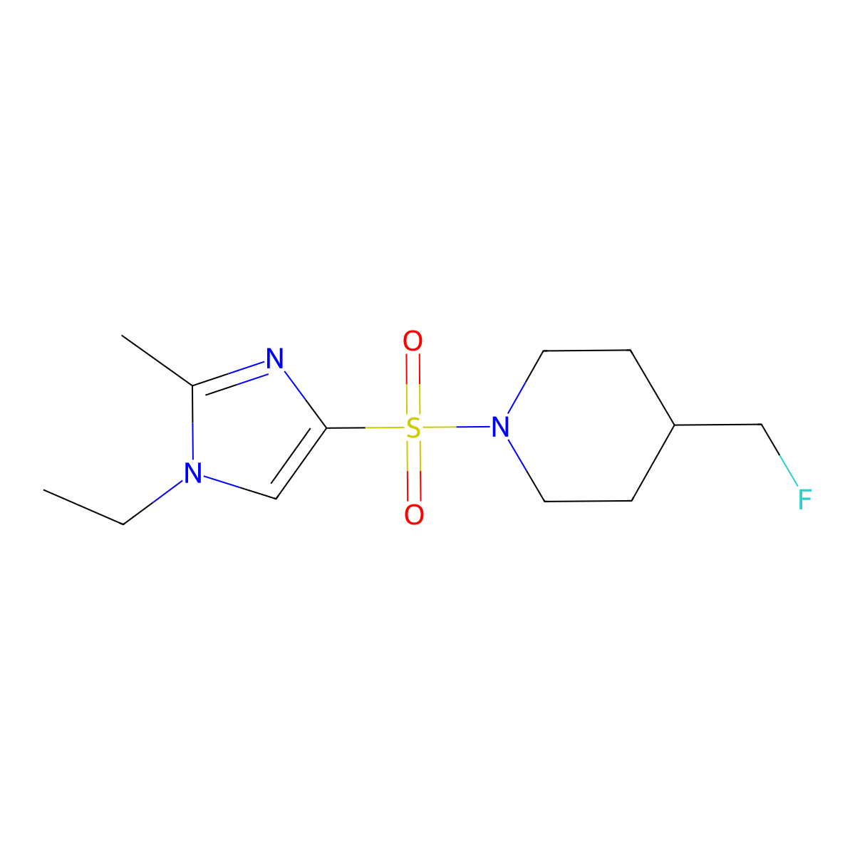 1-[(1-ethyl-2-methyl-1H-imidazol-4-yl)sulfonyl]-4-(fluoromethyl)piperidine molecular structure, CAS 2742039-62-7