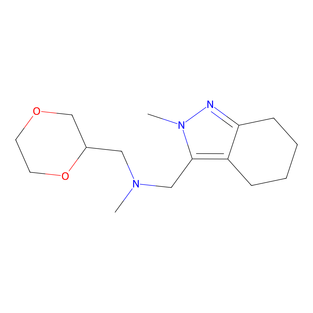 [(1,4-dioxan-2-yl)methyl](methyl)[(2-methyl-4,5,6,7-tetrahydro-2H-indazol-3-yl)methyl]amine molecular structure, CAS 2742039-63-8