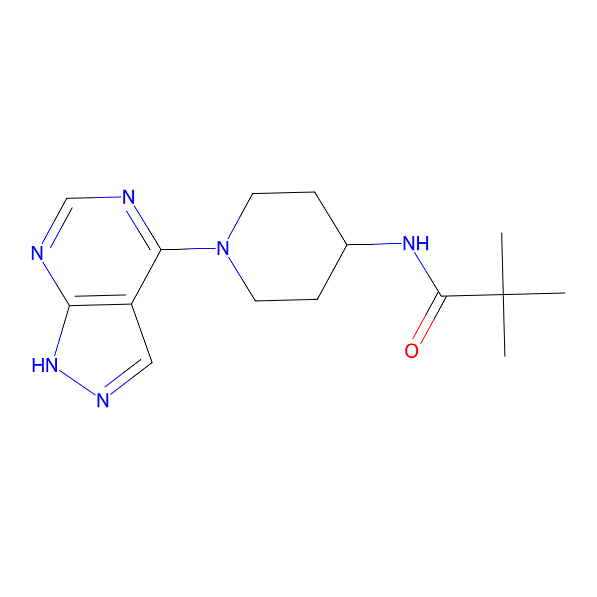 2,2-dimethyl-N-(1-{1H-pyrazolo[3,4-d]pyrimidin-4-yl}piperidin-4-yl)propanamide molecular structure, CAS 2742039-64-9