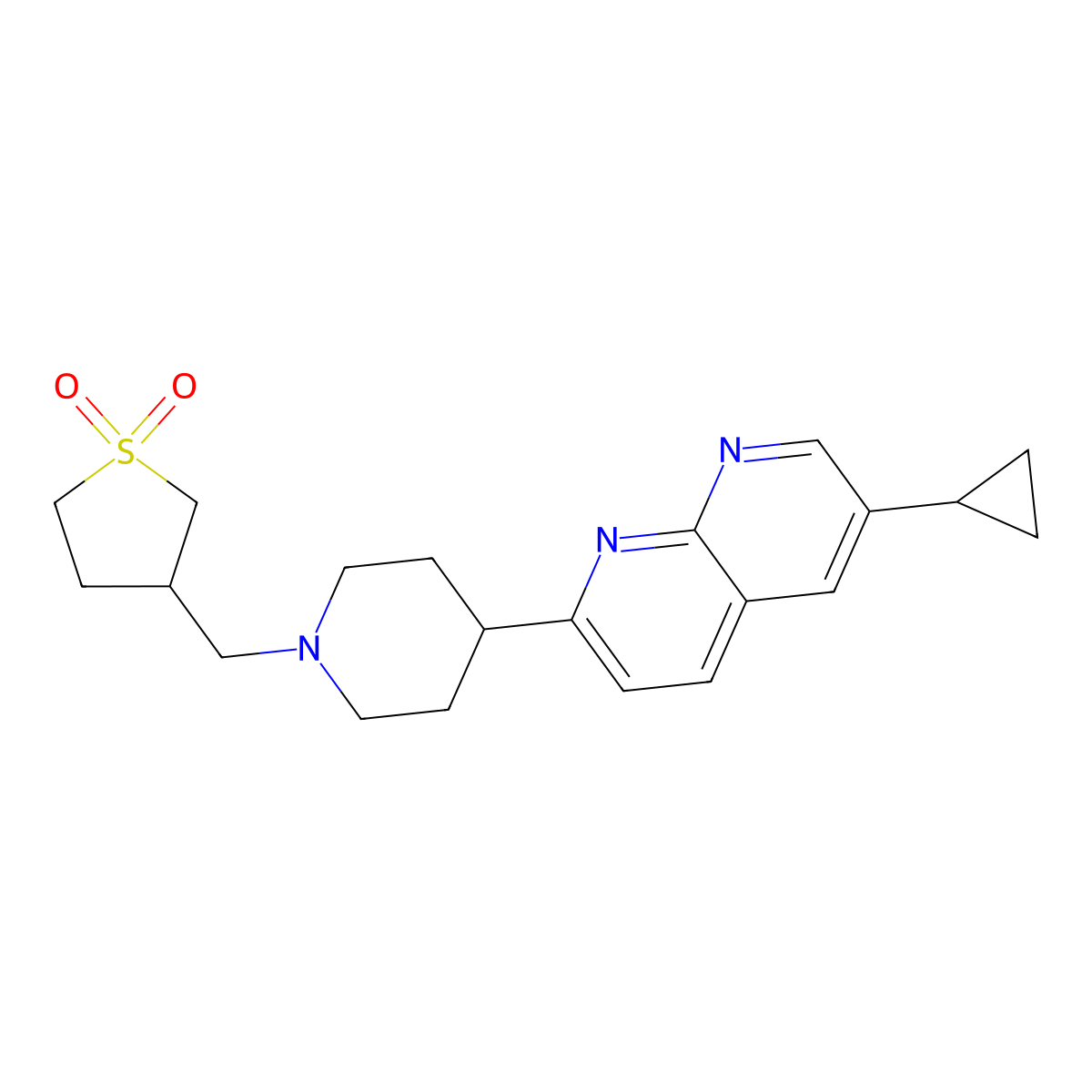 3-[[4-(6-Cyclopropyl-1,8-naphthyridin-2-yl)piperidin-1-yl]methyl]thiolane 1,1-dioxide molecular structure, CAS 2742039-65-0