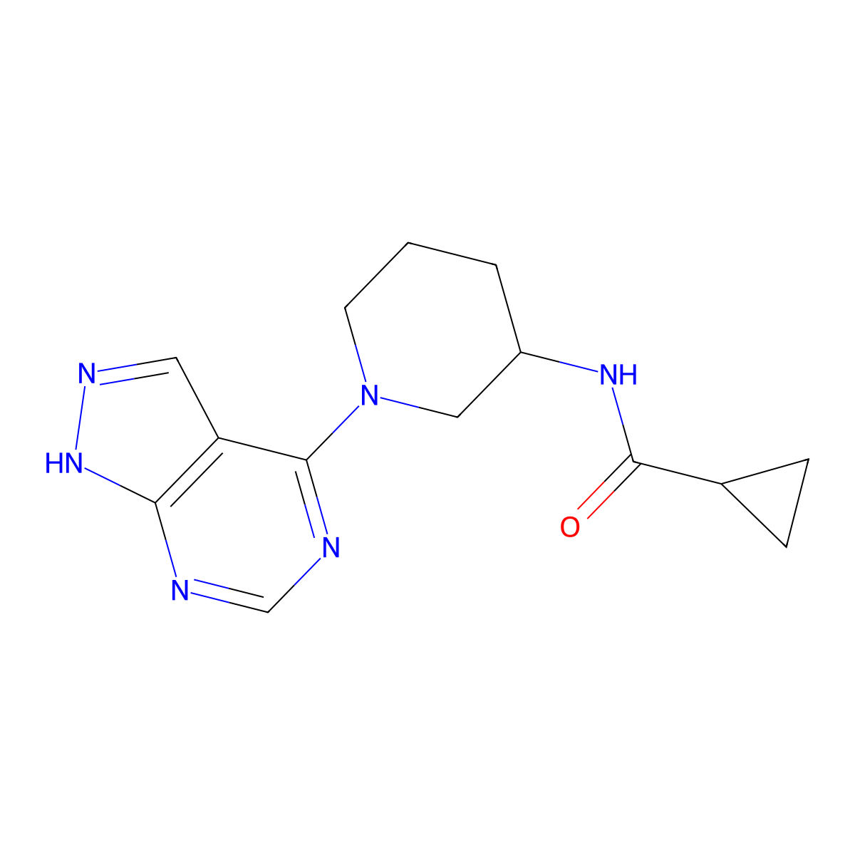 N-(1-{1H-pyrazolo[3,4-d]pyrimidin-4-yl}piperidin-3-yl)cyclopropanecarboxamide molecular structure, CAS 2742039-68-3