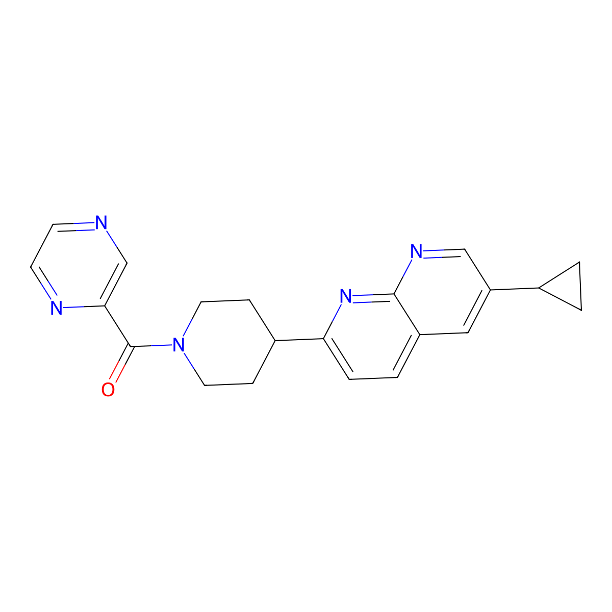 6-Cyclopropyl-2-[1-(pyrazine-2-carbonyl)piperidin-4-yl]-1,8-naphthyridine molecular structure, CAS 2742039-69-4
