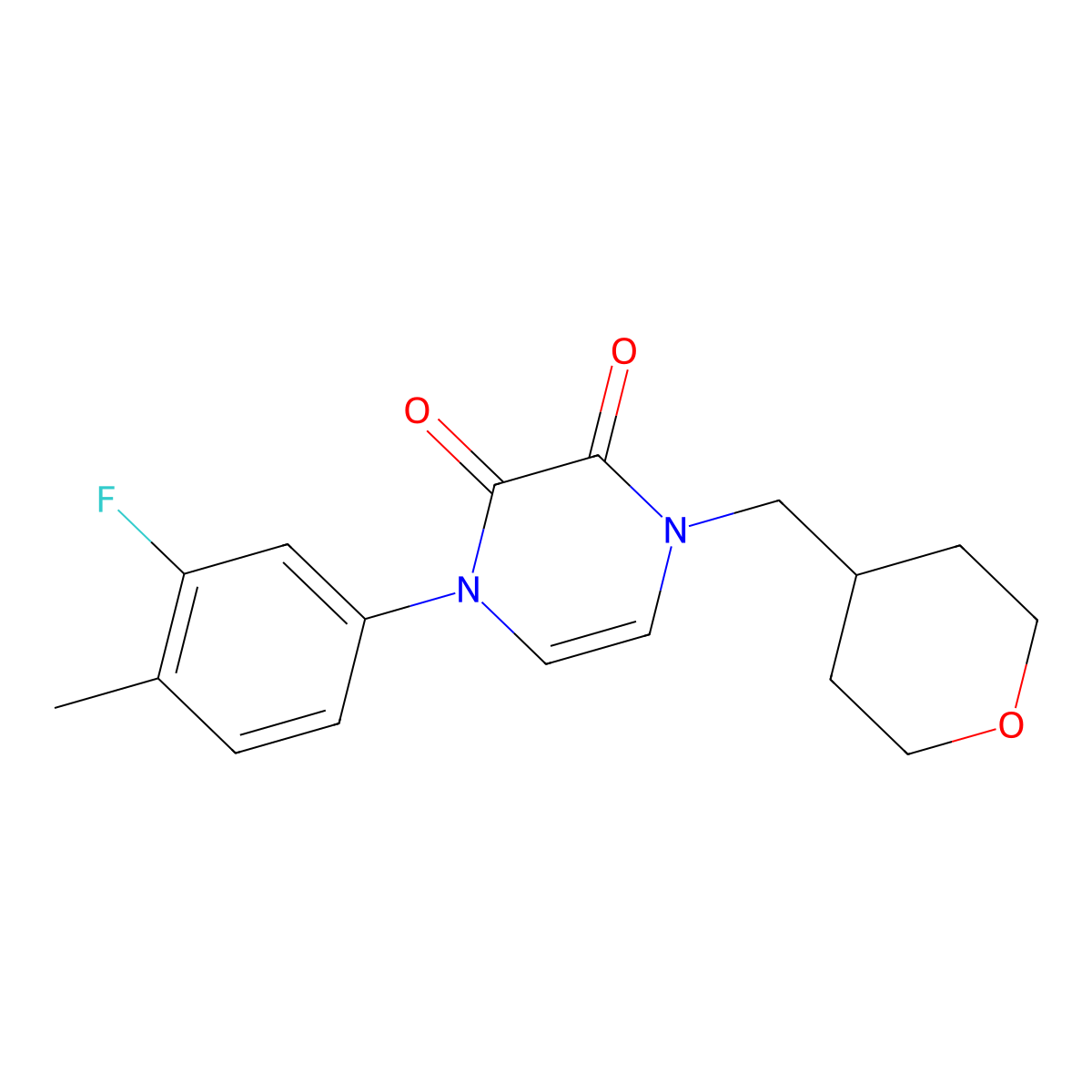 1-(3-Fluoro-4-methylphenyl)-4-[(oxan-4-yl)methyl]-1,2,3,4-tetrahydropyrazine-2,3-dione molecular structure, CAS 2742039-77-4
