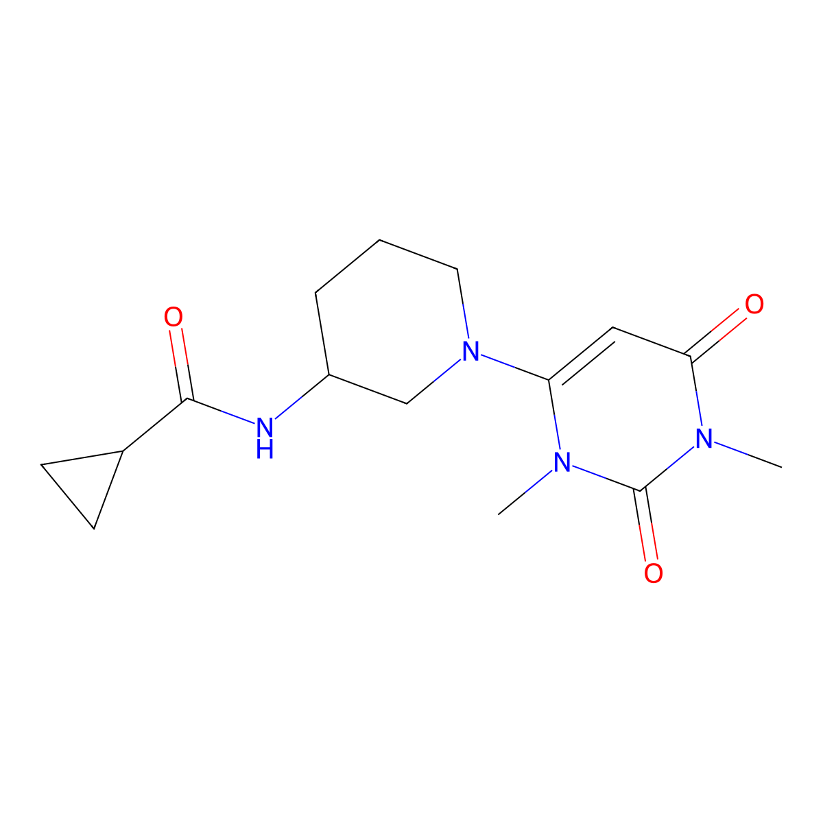 N-[1-(1,3-dimethyl-2,6-dioxo-1,2,3,6-tetrahydropyrimidin-4-yl)piperidin-3-yl]cyclopropanecarboxamide molecular structure, CAS 2742039-80-9