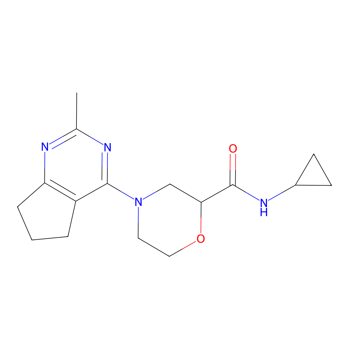 N-cyclopropyl-4-{2-methyl-5H,6H,7H-cyclopenta[d]pyrimidin-4-yl}morpholine-2-carboxamide molecular structure, CAS 2742039-81-0