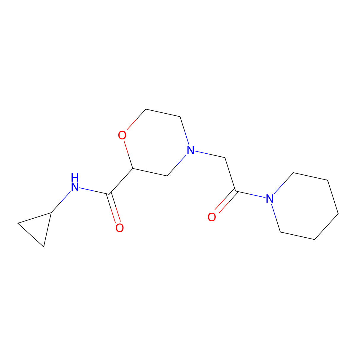 N-cyclopropyl-4-[2-oxo-2-(piperidin-1-yl)ethyl]morpholine-2-carboxamide molecular structure, CAS 2742039-86-5