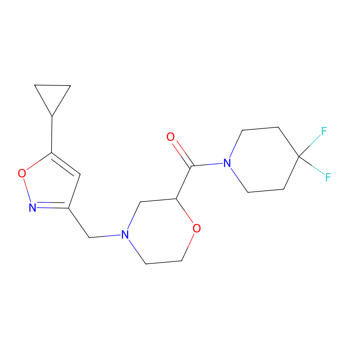 4-[(5-Cyclopropyl-1,2-oxazol-3-yl)methyl]-2-(4,4-difluoropiperidine-1-carbonyl)morpholine molecular structure, CAS 2742039-88-7