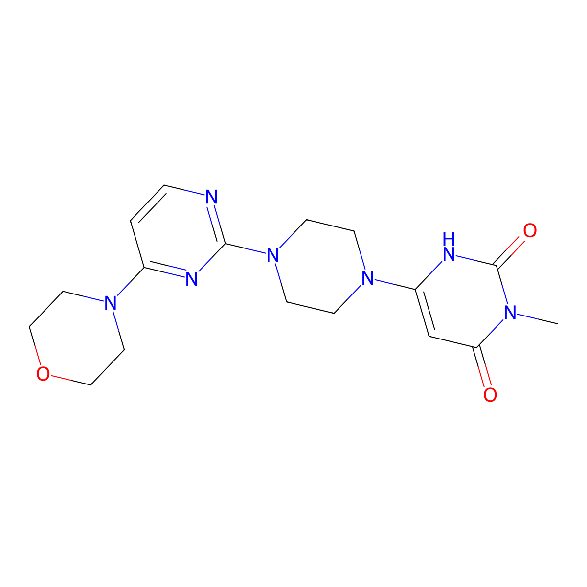 3-Methyl-6-{4-[4-(morpholin-4-yl)pyrimidin-2-yl]piperazin-1-yl}-1,2,3,4-tetrahydropyrimidine-2,4-dione molecular structure, CAS 2742039-91-2