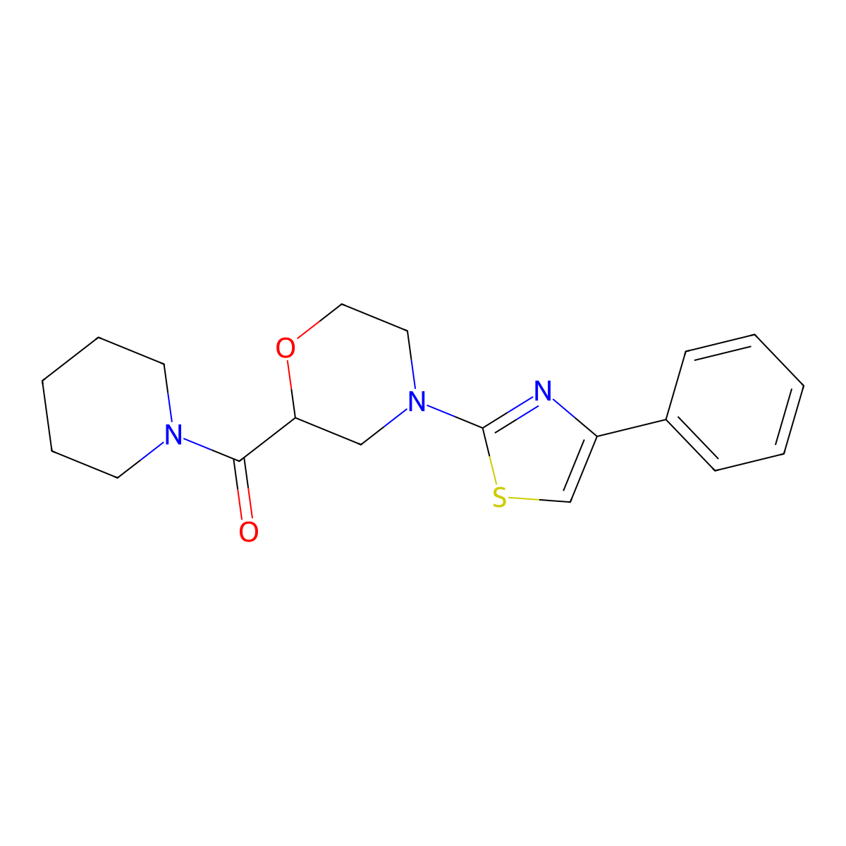 4-(4-Phenyl-1,3-thiazol-2-yl)-2-(piperidine-1-carbonyl)morpholine molecular structure, CAS 2742039-93-4