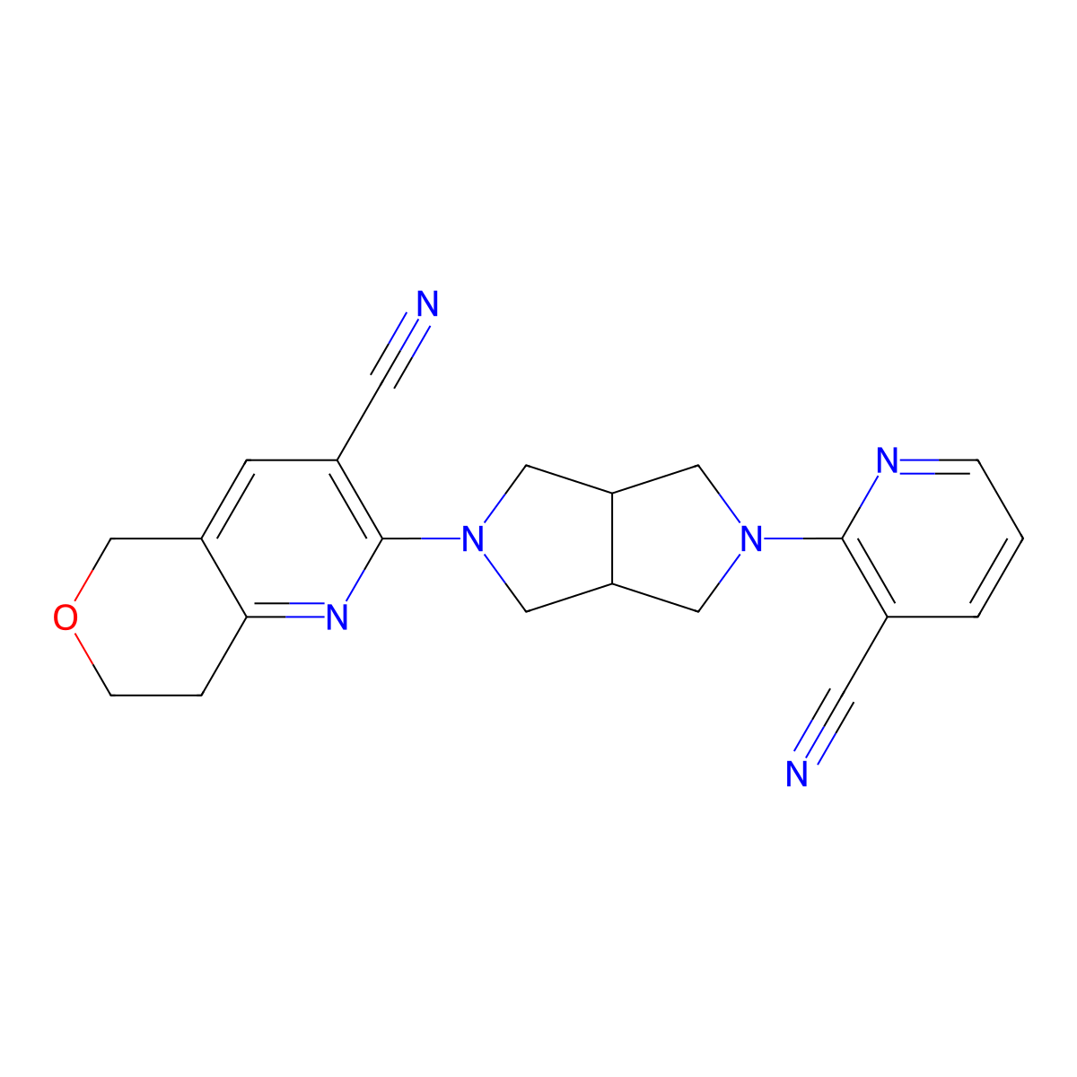 2-(5-{3-cyano-5H,7H,8H-pyrano[4,3-b]pyridin-2-yl}-octahydropyrrolo[3,4-c]pyrrol-2-yl)pyridine-3-carbonitrile molecular structure, CAS 2742039-94-5