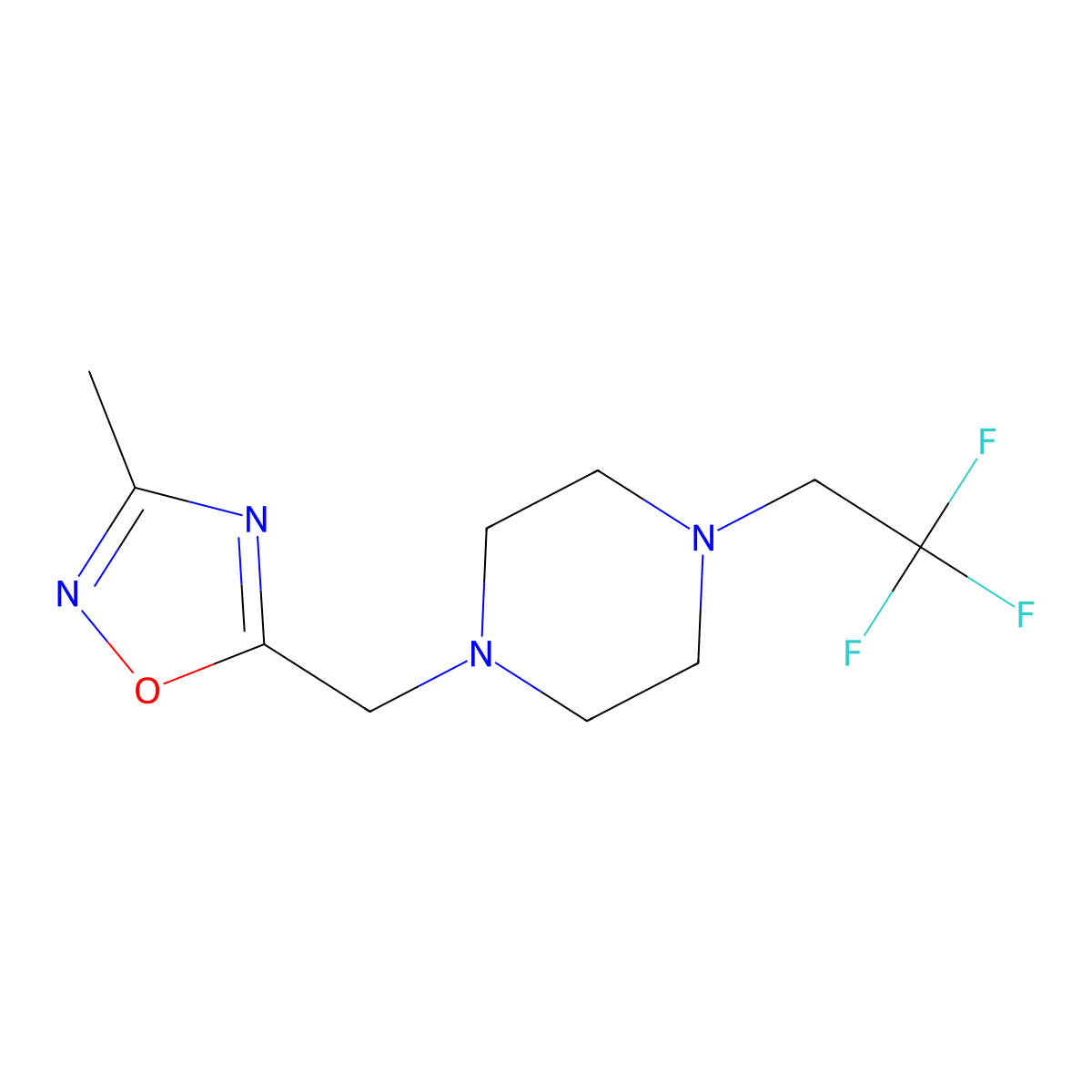 1-[(3-Methyl-1,2,4-oxadiazol-5-yl)methyl]-4-(2,2,2-trifluoroethyl)piperazine molecular structure, CAS 2742039-96-7