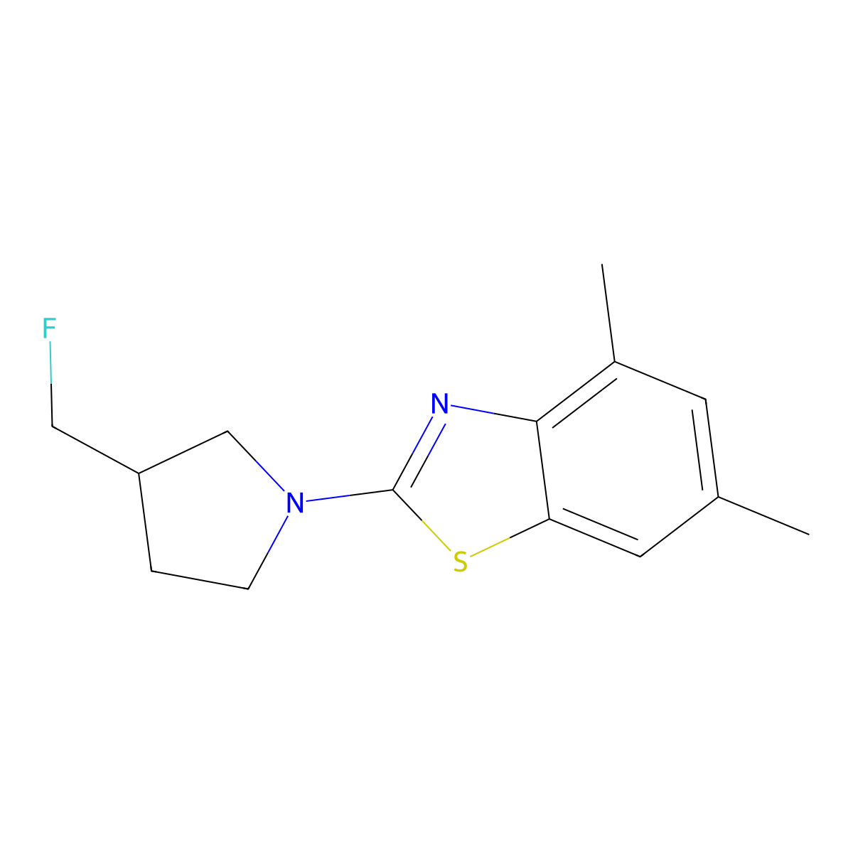 2-[3-(Fluoromethyl)pyrrolidin-1-yl]-4,6-dimethyl-1,3-benzothiazole molecular structure, CAS 2742039-98-9