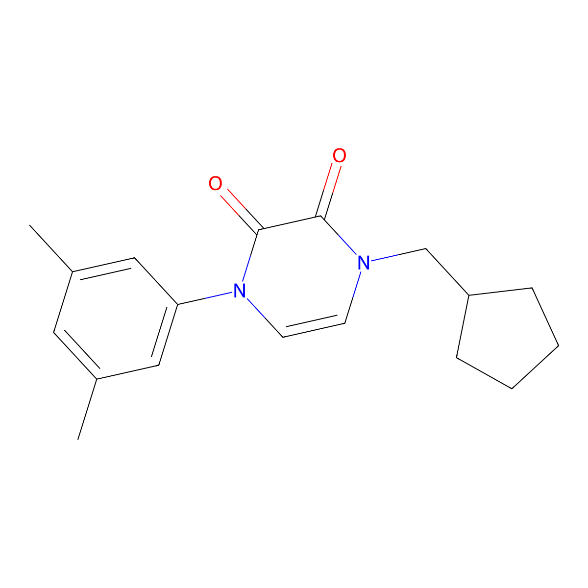 1-(Cyclopentylmethyl)-4-(3,5-dimethylphenyl)-1,2,3,4-tetrahydropyrazine-2,3-dione molecular structure, CAS 2742040-00-0
