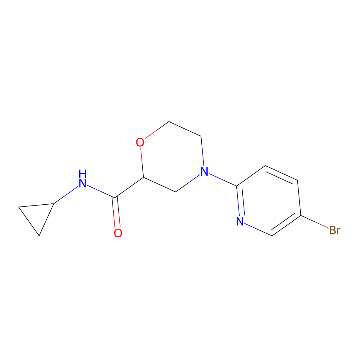 4-(5-bromopyridin-2-yl)-N-cyclopropylmorpholine-2-carboxamide molecular structure, CAS 2742040-03-3