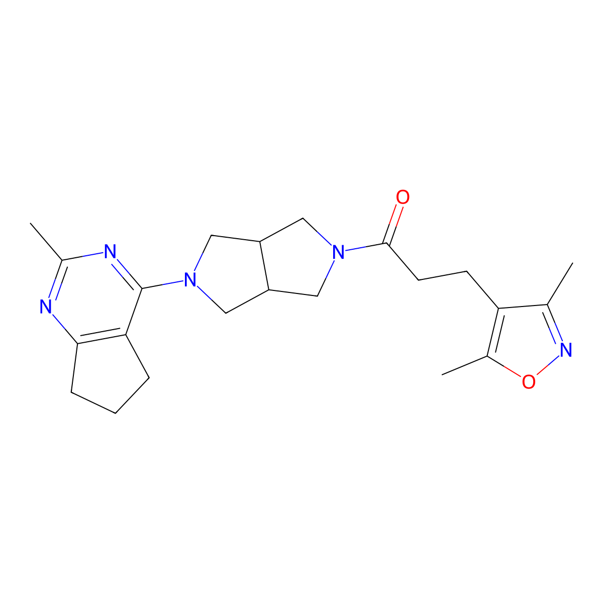 3-(3,5-dimethyl-1,2-oxazol-4-yl)-1-(5-{2-methyl-5H,6H,7H-cyclopenta[d]pyrimidin-4-yl}-octahydropyrrolo[3,4-c]pyrrol-2-yl)propan-1-one molecular structure, CAS 2742040-05-5