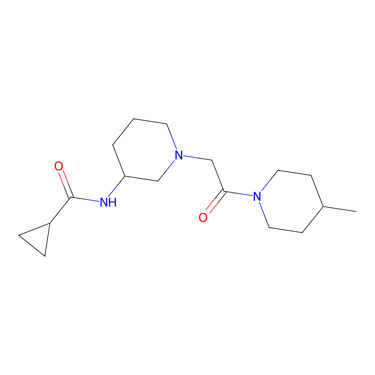 N-{1-[2-(4-methylpiperidin-1-yl)-2-oxoethyl]piperidin-3-yl}cyclopropanecarboxamide molecular structure, CAS 2742040-08-8