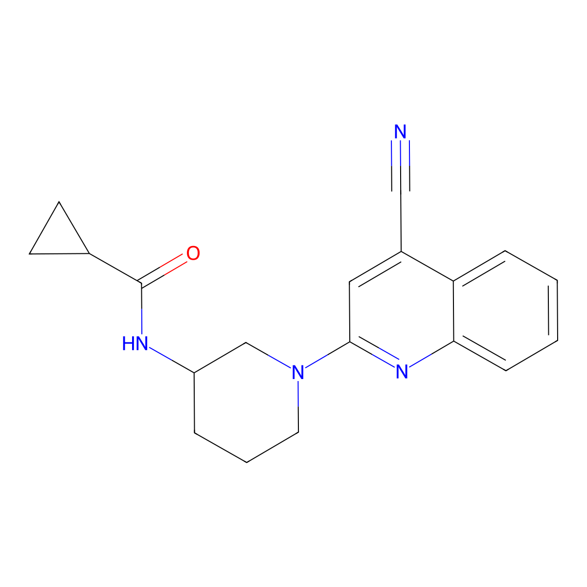 N-[1-(4-cyanoquinolin-2-yl)piperidin-3-yl]cyclopropanecarboxamide molecular structure, CAS 2742040-09-9