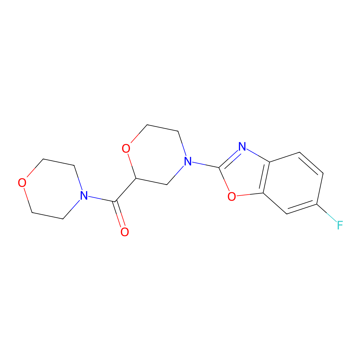 6-Fluoro-2-[2-(morpholine-4-carbonyl)morpholin-4-yl]-1,3-benzoxazole molecular structure, CAS 2742040-12-4