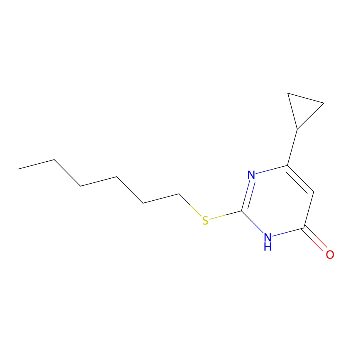 6-Cyclopropyl-2-(hexylsulfanyl)-3,4-dihydropyrimidin-4-one molecular structure, CAS 2742040-14-6