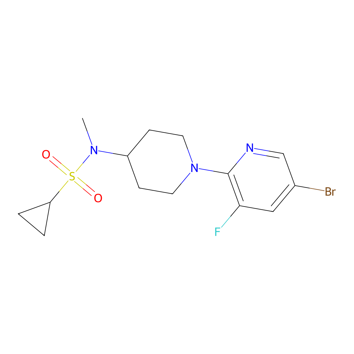 N-[1-(5-bromo-3-fluoropyridin-2-yl)piperidin-4-yl]-N-methylcyclopropanesulfonamide molecular structure, CAS 2742040-15-7