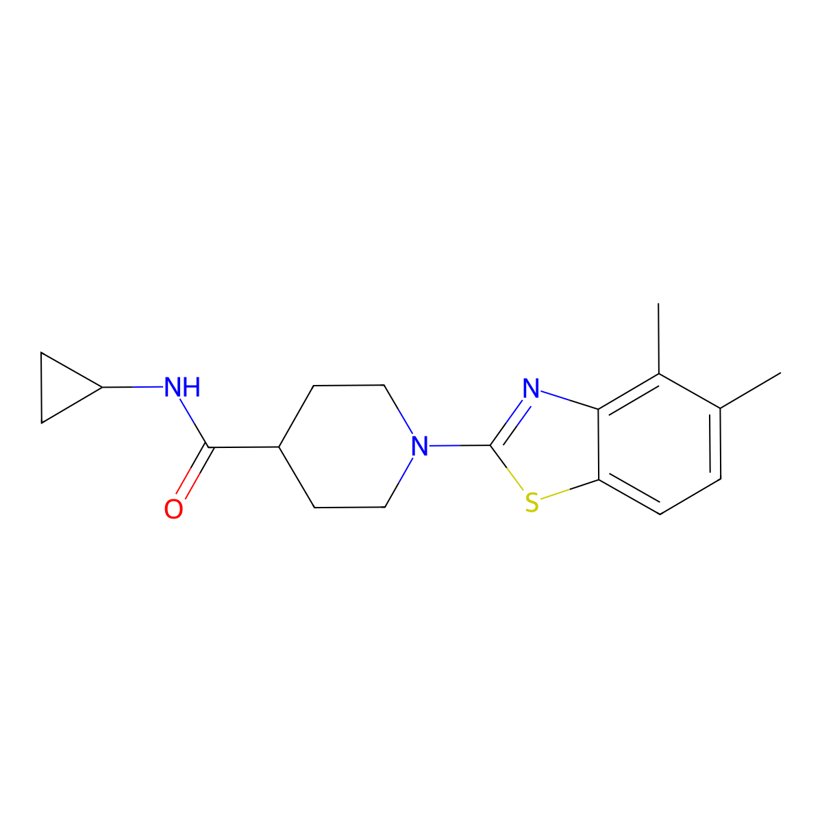 N-cyclopropyl-1-(4,5-dimethyl-1,3-benzothiazol-2-yl)piperidine-4-carboxamide molecular structure, CAS 2742040-18-0