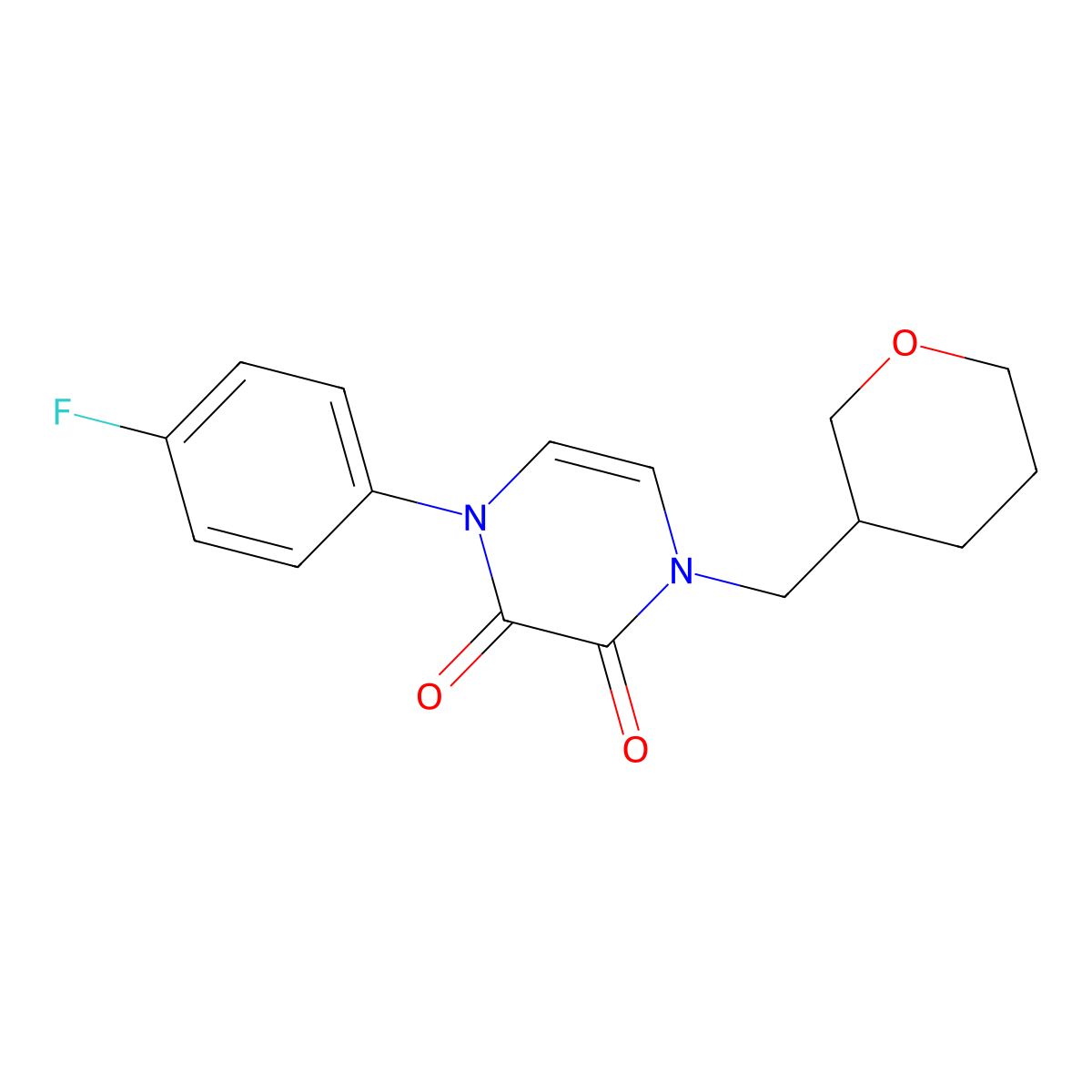 1-(4-Fluorophenyl)-4-[(oxan-3-yl)methyl]-1,2,3,4-tetrahydropyrazine-2,3-dione molecular structure, CAS 2742040-20-4