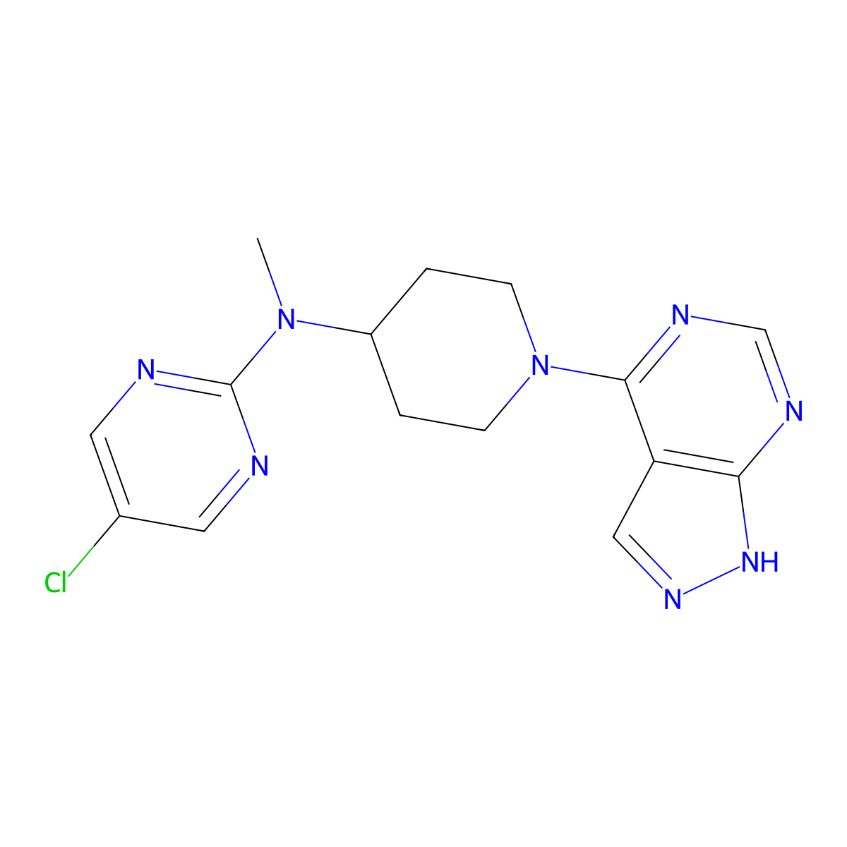5-chloro-N-methyl-N-(1-{1H-pyrazolo[3,4-d]pyrimidin-4-yl}piperidin-4-yl)pyrimidin-2-amine molecular structure, CAS 2742040-21-5