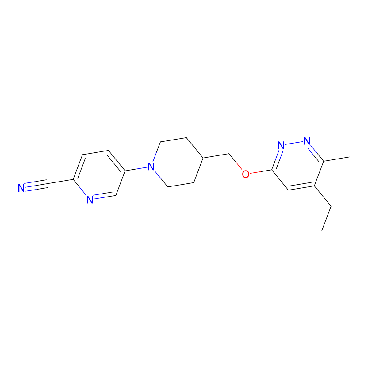 5-(4-{[(5-Ethyl-6-methylpyridazin-3-yl)oxy]methyl}piperidin-1-yl)pyridine-2-carbonitrile molecular structure, CAS 2742040-24-8