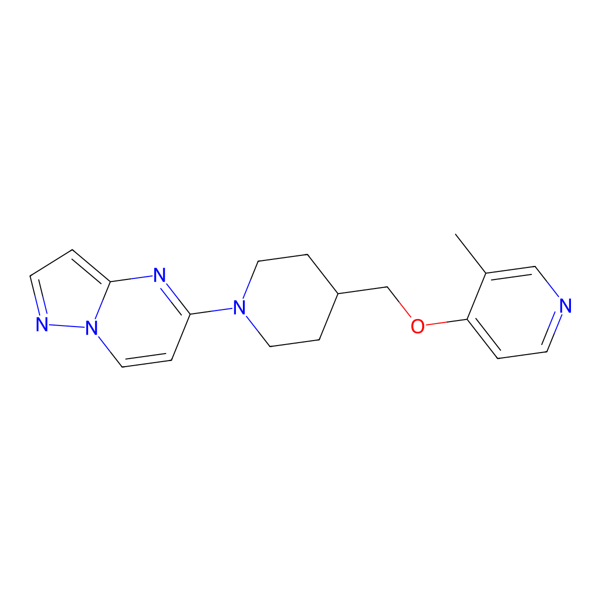 3-Methyl-4-[(1-{pyrazolo[1,5-a]pyrimidin-5-yl}piperidin-4-yl)methoxy]pyridine molecular structure, CAS 2742040-25-9