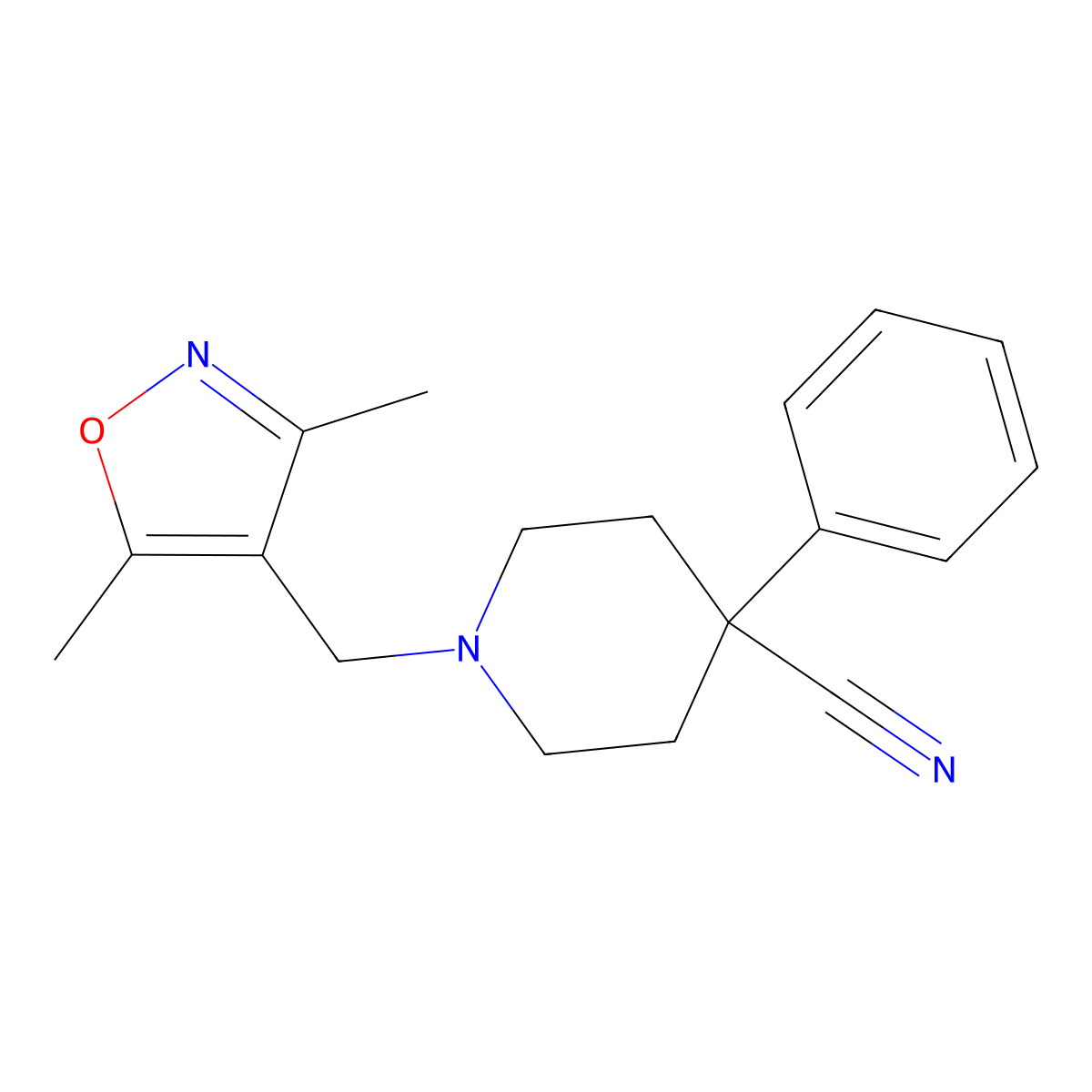 1-[(3,5-Dimethyl-1,2-oxazol-4-yl)methyl]-4-phenylpiperidine-4-carbonitrile molecular structure, CAS 2742040-27-1