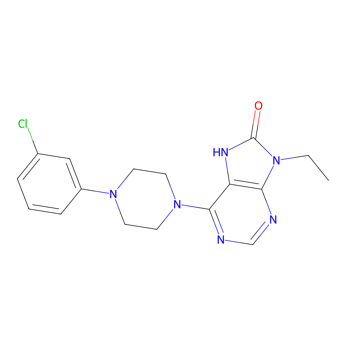 6-[4-(3-chlorophenyl)piperazin-1-yl]-9-ethyl-8,9-dihydro-7H-purin-8-one molecular structure, CAS 2742040-28-2