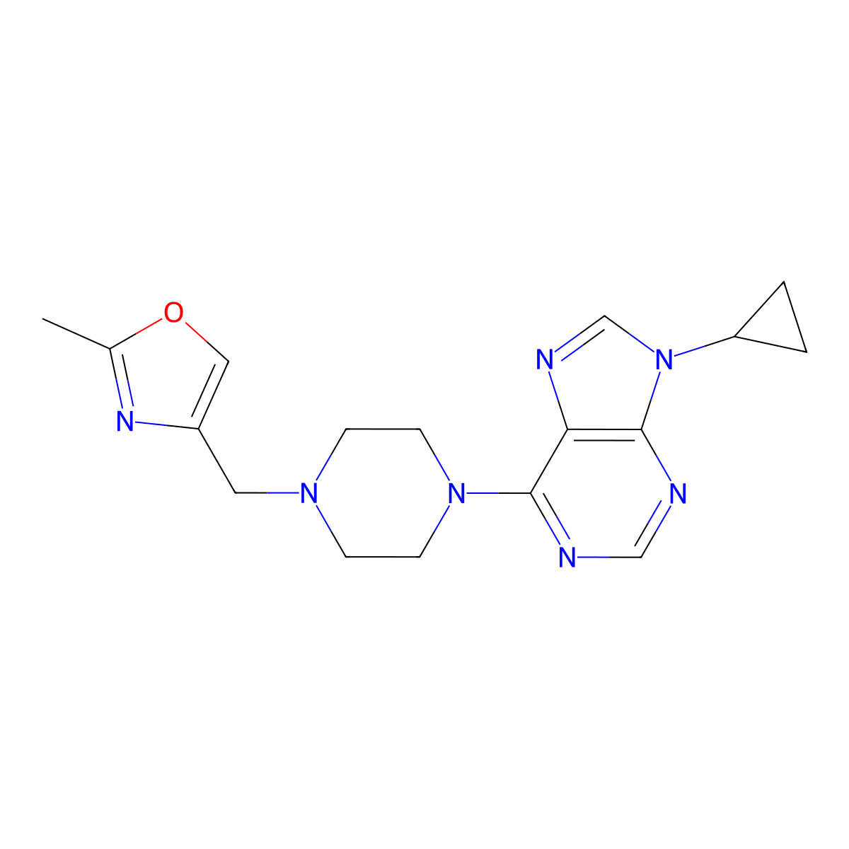 9-cyclopropyl-6-{4-[(2-methyl-1,3-oxazol-4-yl)methyl]piperazin-1-yl}-9H-purine molecular structure, CAS 2742040-29-3