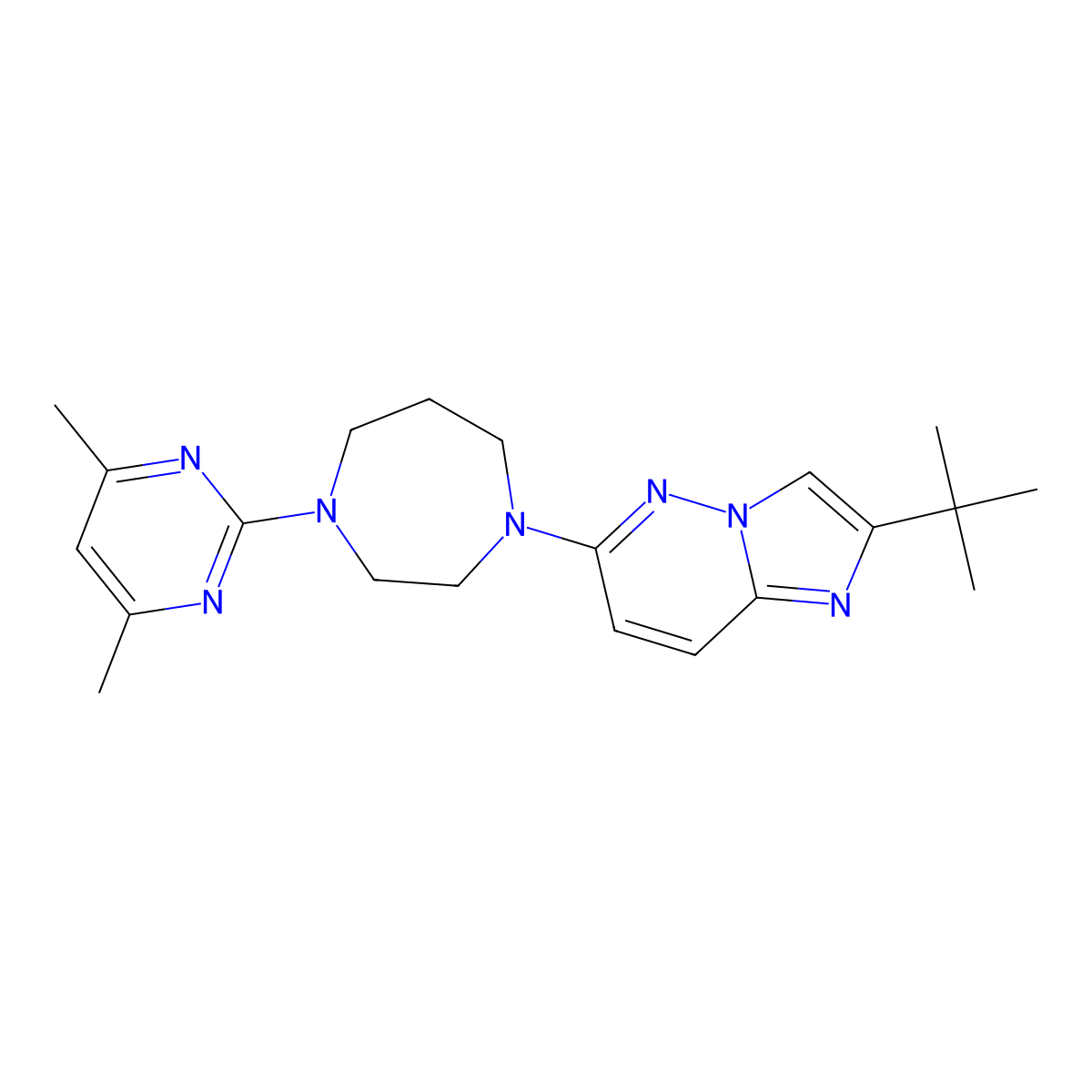 1-{2-Tert-butylimidazo[1,2-b]pyridazin-6-yl}-4-(4,6-dimethylpyrimidin-2-yl)-1,4-diazepane molecular structure, CAS 2742040-34-0