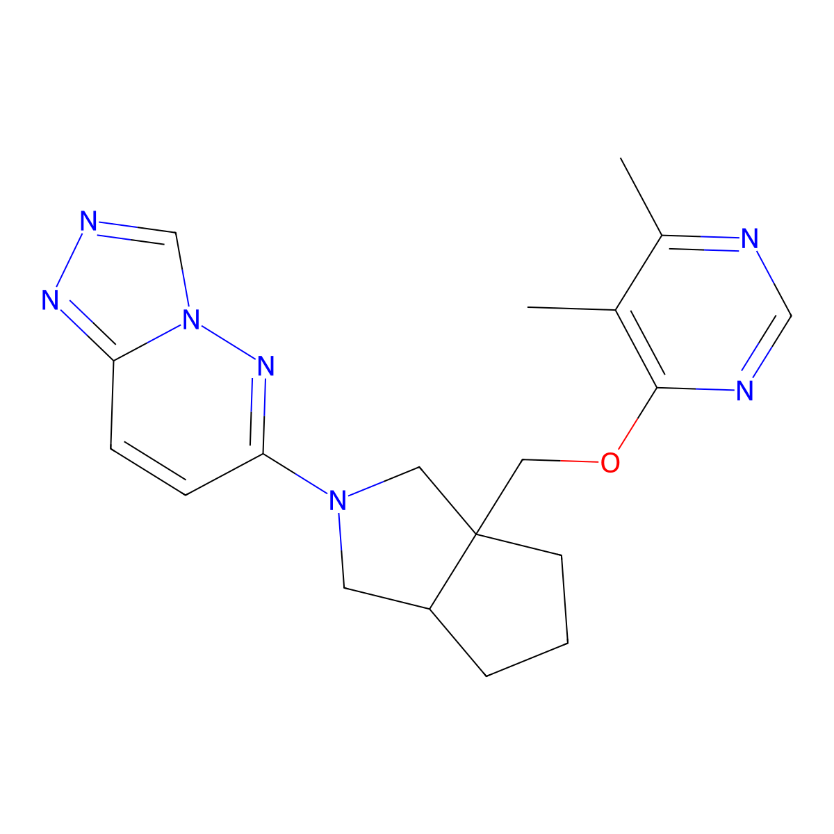 4,5-Dimethyl-6-[(2-{[1,2,4]triazolo[4,3-b]pyridazin-6-yl}-octahydrocyclopenta[c]pyrrol-3a-yl)methoxy]pyrimidine molecular structure, CAS 2742040-37-3