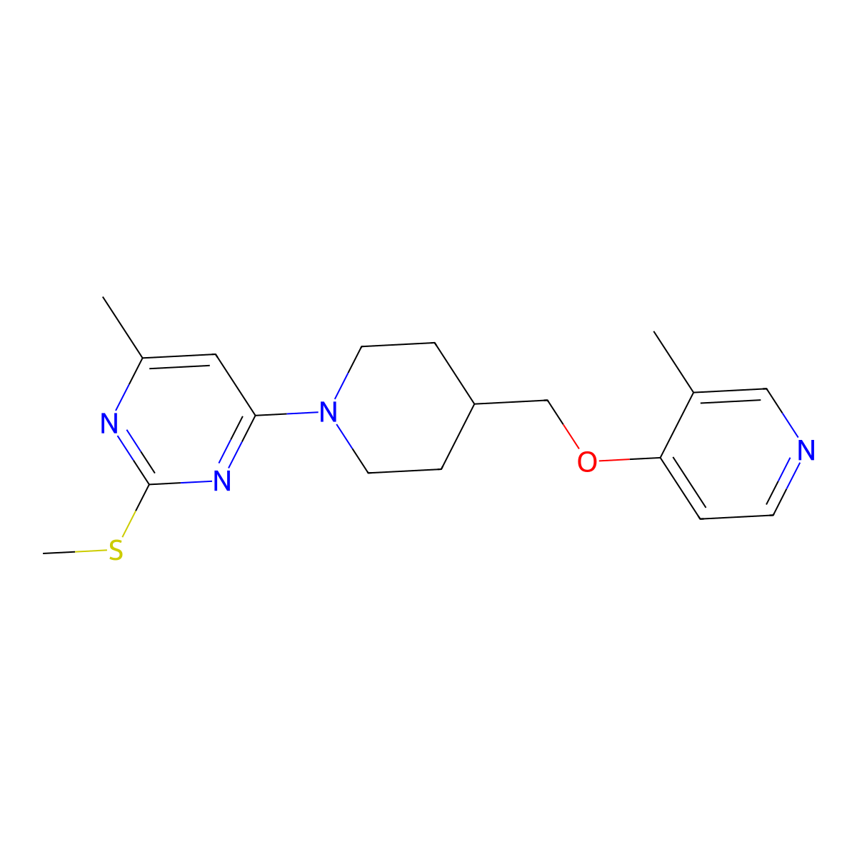 4-Methyl-6-(4-{[(3-methylpyridin-4-yl)oxy]methyl}piperidin-1-yl)-2-(methylsulfanyl)pyrimidine molecular structure, CAS 2742040-38-4