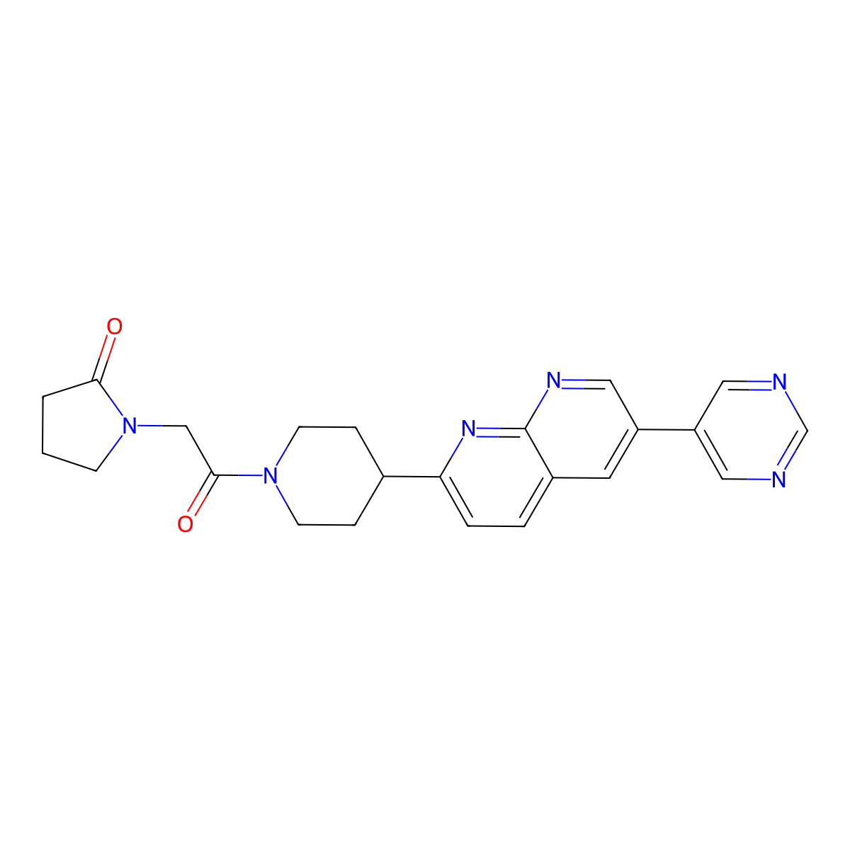 1-(2-Oxo-2-{4-[6-(pyrimidin-5-yl)-1,8-naphthyridin-2-yl]piperidin-1-yl}ethyl)pyrrolidin-2-one molecular structure, CAS 2742040-39-5