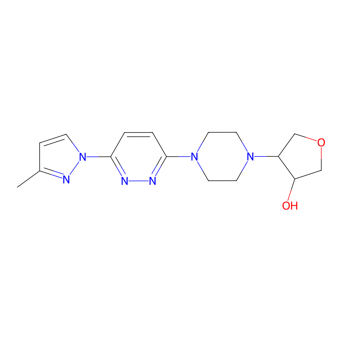 4-{4-[6-(3-methyl-1H-pyrazol-1-yl)pyridazin-3-yl]piperazin-1-yl}oxolan-3-ol molecular structure, CAS 2742040-40-8