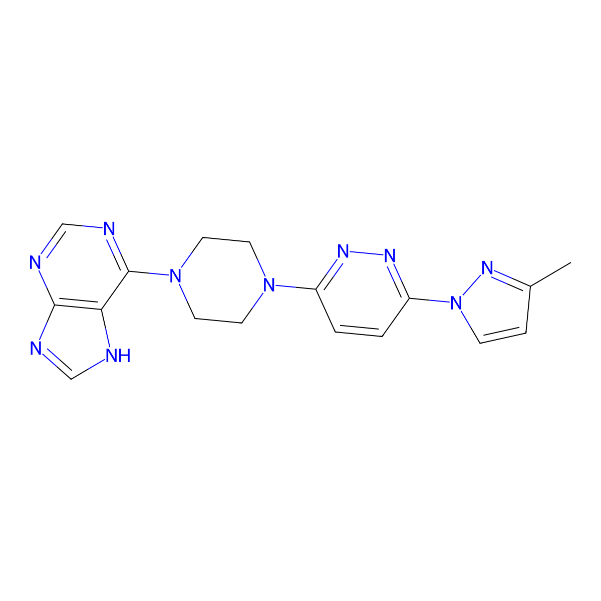 6-{4-[6-(3-methyl-1H-pyrazol-1-yl)pyridazin-3-yl]piperazin-1-yl}-9H-purine molecular structure, CAS 2742040-41-9