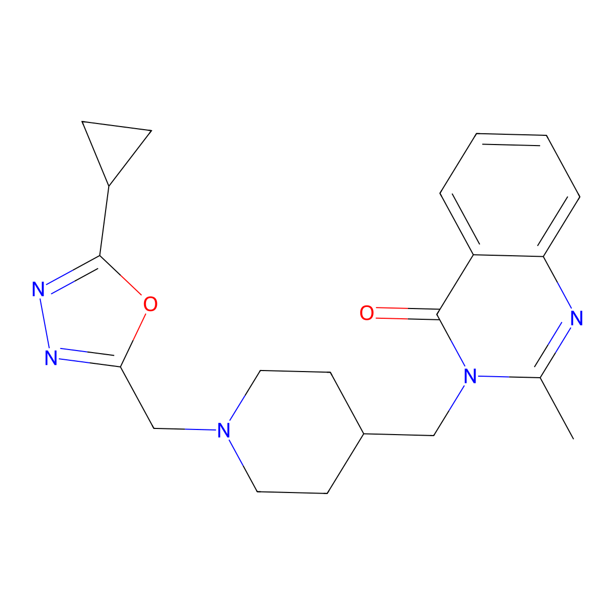 3-({1-[(5-Cyclopropyl-1,3,4-oxadiazol-2-yl)methyl]piperidin-4-yl}methyl)-2-methyl-3,4-dihydroquinazolin-4-one molecular structure, CAS 2742040-42-0