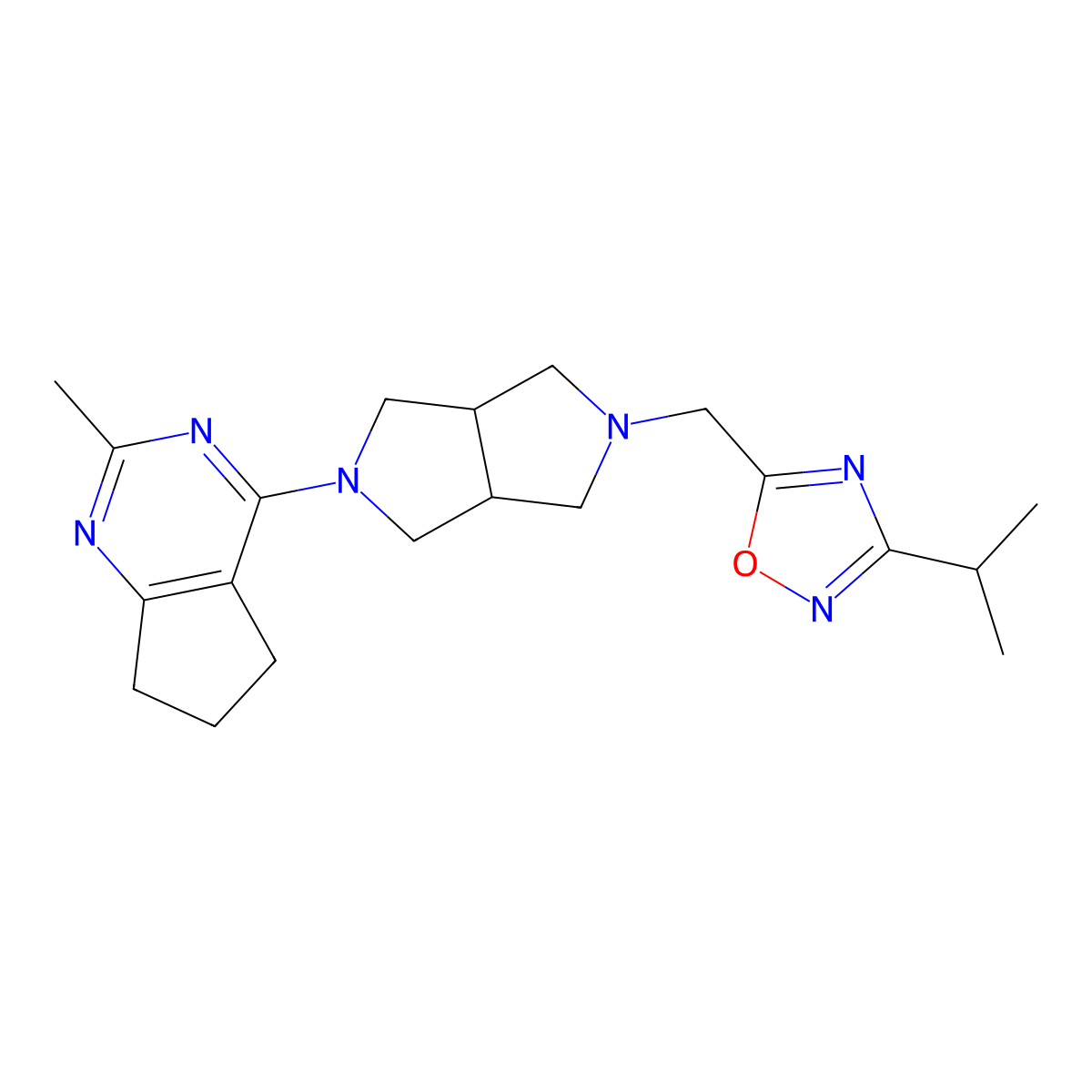 5-[(5-{2-methyl-5H,6H,7H-cyclopenta[d]pyrimidin-4-yl}-octahydropyrrolo[3,4-c]pyrrol-2-yl)methyl]-3-(propan-2-yl)-1,2,4-oxadiazole molecular structure, CAS 2742040-43-1