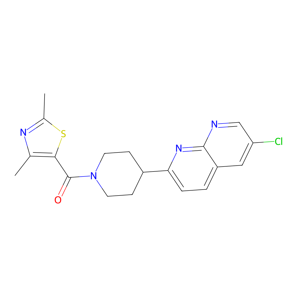 6-Chloro-2-[1-(2,4-dimethyl-1,3-thiazole-5-carbonyl)piperidin-4-yl]-1,8-naphthyridine molecular structure, CAS 2742040-46-4