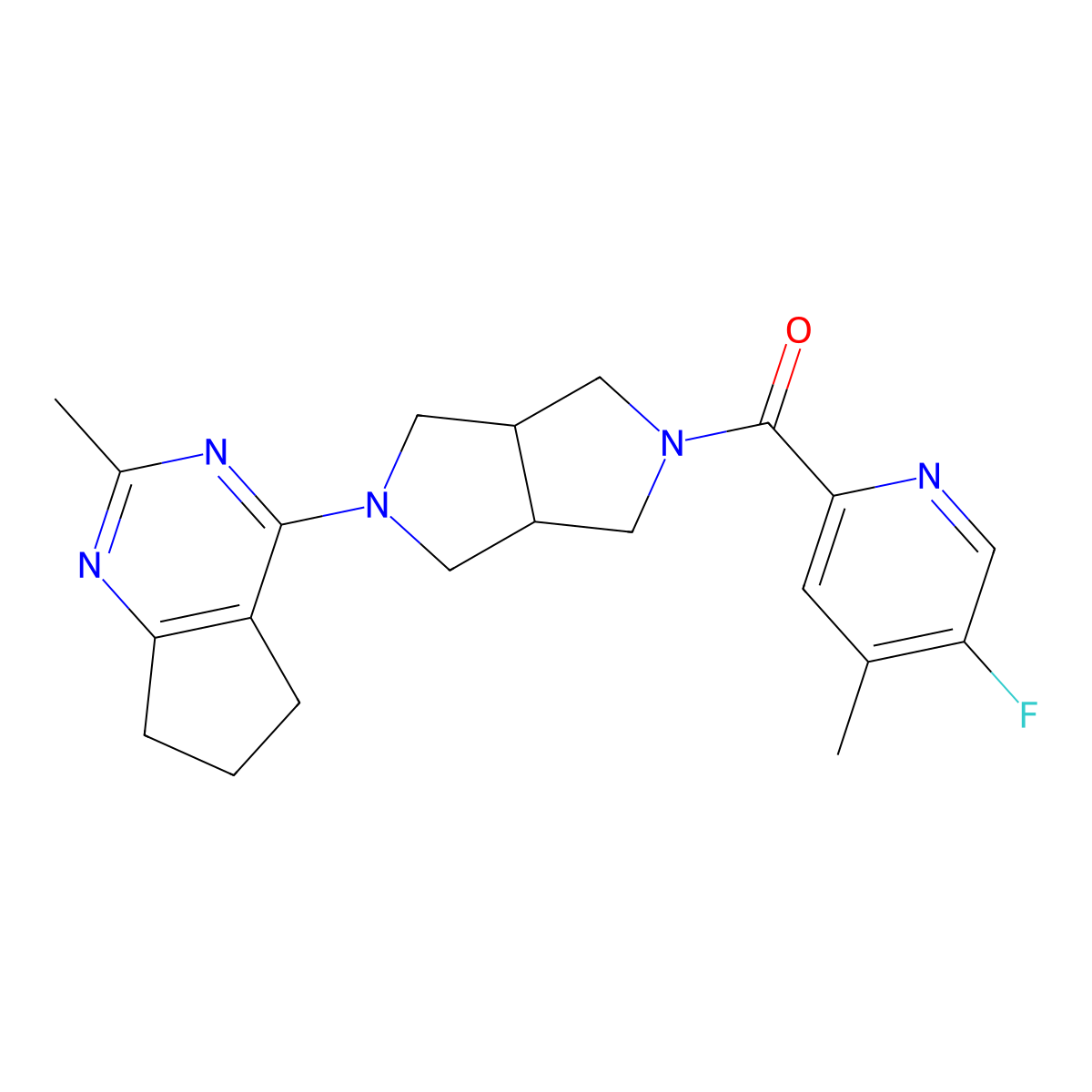5-fluoro-4-methyl-2-(5-{2-methyl-5H,6H,7H-cyclopenta[d]pyrimidin-4-yl}-octahydropyrrolo[3,4-c]pyrrole-2-carbonyl)pyridine molecular structure, CAS 2742040-47-5