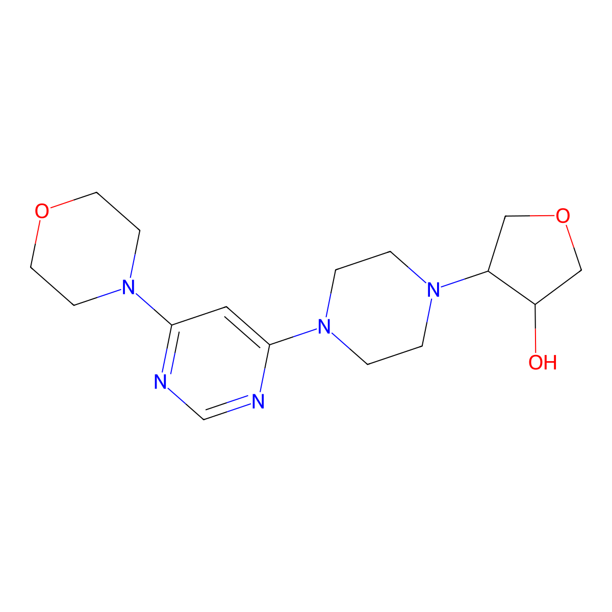 4-{4-[6-(Morpholin-4-yl)pyrimidin-4-yl]piperazin-1-yl}oxolan-3-ol molecular structure, CAS 2742040-48-6