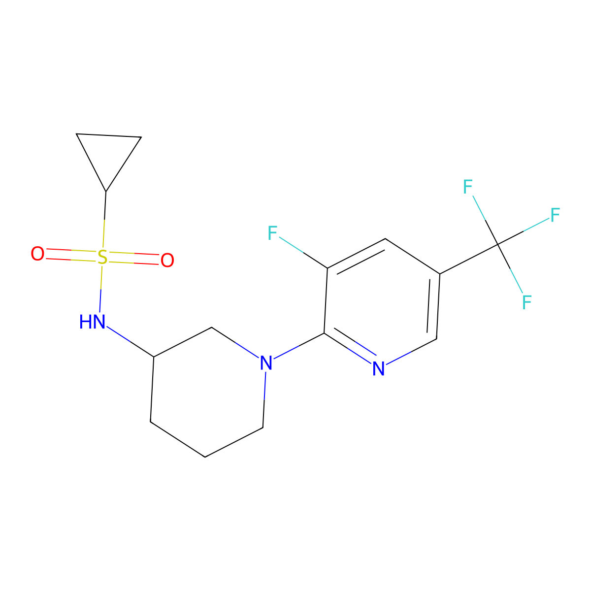 N-{1-[3-fluoro-5-(trifluoromethyl)pyridin-2-yl]piperidin-3-yl}cyclopropanesulfonamide molecular structure, CAS 2742040-53-3