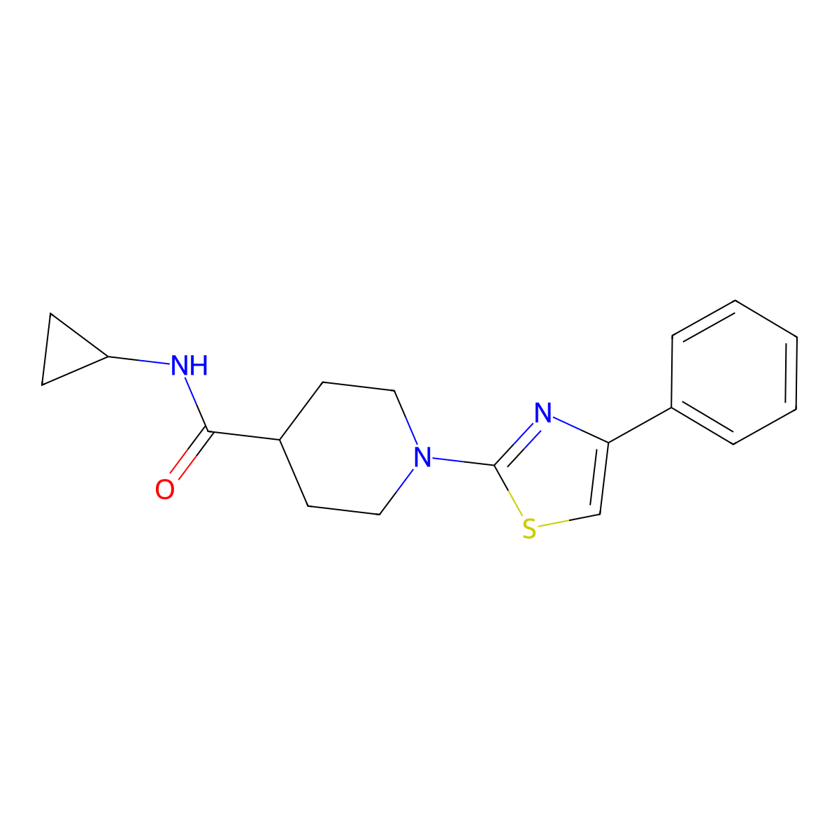 N-cyclopropyl-1-(4-phenyl-1,3-thiazol-2-yl)piperidine-4-carboxamide molecular structure, CAS 2742040-54-4